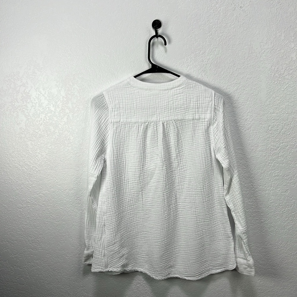 Mote V-Neck Tunic Top Sz S White Henley Pockets Bohemian Gauze Cotton TC0617 - Picture 8 of 8